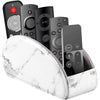 All-in-One Leather White TV Remote Holder for Remote Conrtols with 5 Compartments Nightstand Desktop Media Player Remote Caddy Storage Box Organizer Tray for Mobile Office Stationery Phone Controller - Marble White