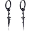 Sword Drop Dangle Small Hoop Earrings for Women Men Stainless Steel Engrave Dagger Halloween Statement Charms Drop Dangling Hoops Cuff Cartilage Wrap Vintage Punk Pray Jewelry - Black