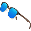 KINGSEVEN Wooden Semi-Rimless Polarized Sunglasses Mens & Womens Eyewear Classic Retro Vintage Design N5516 - N5516-blue-us