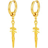 Sword Drop Dangle Small Hoop Earrings for Women Men Stainless Steel Engrave Dagger Halloween Statement Charms Drop Dangling Hoops Cuff Cartilage Wrap Vintage Punk Pray Jewelry - Gold-Toned