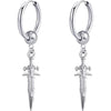Sword Drop Dangle Small Hoop Earrings for Women Men Stainless Steel Engrave Dagger Halloween Statement Charms Drop Dangling Hoops Cuff Cartilage Wrap Vintage Punk Pray Jewelry - Silver