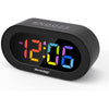 REACHER Small Digital Rainbow LED Alarm Clock with Snooze, Easy to Use, Full Range Brightness Dimmer, Adjustable Alarm Volume, Outlet Powered, Compact Clock for Bedroom, Bedside, Desk, Shelf… - Rainbow Digit