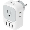 European Travel Plug Adapter USB C, TESSAN International Plug Adapter with 4 AC Outlets 3 USB Charging Ports, Type C Europe Power Adaptor for US to EU France Germany Iceland Spain Italy - Type E/F-white-grey