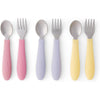 Elk and Friends Kids Silverware with Silicone Handle | Childrens Safe Flatware | Toddler Utensils | Baby Spoons + Forks | Stainless Steel Cutlery - Blush/Lilac/Lemon