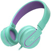 ELECDER i36 Kids Headphones Children Girls Boys Teens Foldable Adjustable On Ear Headphones 3.5mm Jack Compatible Cellphones Computer Kindle MP3/4 School Tablet Green/Purple - Green