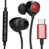 Thore Type C Headphones, in-Ear Wired Earbuds with Microphone & Volume Control Mic Earphones for Samsung Galaxy S25 Ultra/S24/S23/S22/S21 Plus/FE, Pixel Black (USB-C Connection) - Red