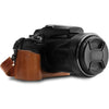 MegaGear Leather Camera Half Case & Strap Compatible with Nikon COOLPIX P1000, Ever Ready - Black - DarkBrown