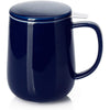 Sweese 20oz Porcelain Teacup with Infuser and Lid, Large Tea Mug for Loose Tea - Microwave and Dishwasher Safe, Insulated, Modern Design for Tea Lovers - Dark Blue