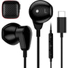 USB C Headphone for iPhone Air 17 Pro Max 16 16e 15 Plus for Samsung S25 S24 S23 FE S22 S21 A17 Galaxy Z Flip Type C Earphone with Mic Control Noise Cancel Wired Earbuds for iPad A16 10 Pixel 7 8 9a 9 - Black