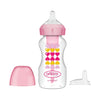 Dr. Brown's Anti-Colic Options+ Wide-Neck Sippy Bottle Starter Kit, 9oz/270mL, with Level 3 Medium-Fast Flow Nipple and Soft 100% Silicone Sippy Spout, Pink, BPA Free, 6m+ - 9 oz, Wide, Pink
