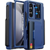 for Samsung Galaxy Z Fold 5 Case with Card Holder & S Pen Holder & Slide Lens Cover, Built-in Hinge Protection & Screen Protector, Durable Sturdy Phone Cover Case for Galaxy Z Fold 5, Black - Blue