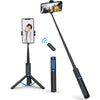 ATUMTEK Selfie Stick Tripod, 3-in-1 Extendable Aluminum Phone Tripod with Detachable Bluetooth Remote, Compatible with iPhone 17/16/15/14/13/12/11/11 Pro/XS Max/XR and Samsung Smartphones, White - Blue