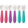 Elk and Friends Kids Silverware with Silicone Handle | Childrens Safe Flatware | Toddler Utensils | Baby Spoons + Forks | Stainless Steel Cutlery - Pink/Purple/Teal
