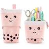Cute Standing Pencil Case Pen Holder for Kids, Pop Up Stand UP Bubble Tea Pen Organizer Kawaii Stationary for Christmas Holiday New Year Office (Pink) - Pink