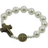 Catholica Shop - Catholic Religious Wear Elasticated Saint Benedict Bracelet Wooden Beads Decade Rosary Stretchable Bracelet for Men and Women - Small White