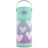THERMOS FUNTAINER Water Bottle with Straw - 12 Ounce - Kids Stainless Steel Vacuum Insulated Water Bottle with Lid, Space Unicorn - Purple Hearts