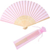 24pcs Imitated Silk Hand Fan Imitated Silk Fabric Bamboo Handheld Folded Fan Bridal Dancing Props Church Wedding Party Favors with Organza Bags (Cream) - Pink