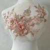 3D Embroidered Patches Nail Bead Tulle Applique Flower Patch for Clothing Wedding Dress Lace Fabric DIY Decoration(Pink1) - Citrus powder