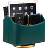 YAPISHI Antique Leather Remote Control Holder, 360 Degree Spinning Desk TV Remote Caddy/Box, Bedside Table Organizer for Controller, Media, Calculator, Mobile Phone and Pen Storage - Green