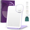 LED Foldable Travel Makeup Mirror - 5x7 inches 3 Colors Light Modes USB Rechargeable Touch Screen, Portable Tabletop Cosmetic Mirror for Travel, Cosmetic, Office (White) - A-violet