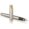 PARKER IM Fountain Pen, Brushed Metal, Medium Nib with Blue Ink Refill, Gift Box (1931656) - Brushed Metal Golden Trim