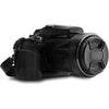 MegaGear Leather Camera Half Case & Strap Compatible with Nikon COOLPIX P1000, Ever Ready - Black - Black