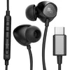 Thore Type C Headphones, in-Ear Wired Earbuds with Microphone & Volume Control Mic Earphones for Samsung Galaxy S25 Ultra/S24/S23/S22/S21 Plus/FE, Pixel Black (USB-C Connection) - Black