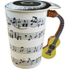 Lavezee Mug Cup With Guitar Handle And Art Musical Notes Holds 15 Oz, Tea Coffee Milk Ceramic Mug Gift For Music Lover - White-Guitar-15OZ