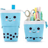 Cute Standing Pencil Case Pen Holder for Kids, Pop Up Stand UP Bubble Tea Pen Organizer Kawaii Stationary for Christmas Holiday New Year Office (Pink) - Blue