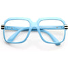 zeroUV Large Color Coated Square Oversized Hip Hop Clear Lens Glasses - Blue