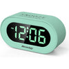 REACHER Small Digital Rainbow LED Alarm Clock with Snooze, Easy to Use, Full Range Brightness Dimmer, Adjustable Alarm Volume, Outlet Powered, Compact Clock for Bedroom, Bedside, Desk, Shelf… - Mint Green