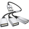 MOGOOD 3 in 1 USB Splitter Cable, Portable USB 2.0 Hub for Charging, Data Transfer, Laptop, Mac - Silver