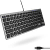 Macally Small Wired Keyboard for Mac and Windows - 78 Scissor Switch Keys Compatible Apple Keyboard - USB Mini Keyboard That Saves Space and Looks Great - Plug and Play Wired Mac Keyboard - Aluminum - Space Gray