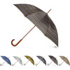 Totes Eco Auto Open Umbrella Classic Wooden J Stick Handle with Easy Grip - Windproof, Rainproof and Durable Canopy Design – Versatile Travel, Perfect for Rainy Days - Black Grey Orange Stripe