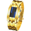 Fashion Mens Binary Sports Watch Digital LED Matrix Waterproof Outdoor Casual Black Bracelet Square Blue Backlit Watches - Gold