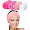 Whaline 4 Pack Spa Facial Headband Makeup Hair Wrap Adjustable Hair Band Soft Towel Head Band for Face Washing, Shower Sports Yoga (Pea Green, Pink, Beige, Light Gray) - White, Pink
