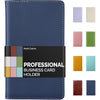 Sooez Leather Professional Business Card Book Holder Organizer, 240 Capacity Credit Card Booklet, PU Name Cards Holder Storage File for Men Women, 7.7 x 4.5 Inch, Black - Blue