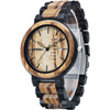 BEWELL Wood Watches for Men Week & Date Quartz Mens Wooden Watch - Ebony and Zebrawood(Brown Face)