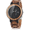 BOBO BIRD Week and Date Multi-Functional Display Men's Zebra Wooden Quartz Watch Lightweight Handmade Casual Wristwatches with Gift Box - Black Dial_Custom