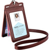Badge Holder with 2 Lanyard Leather Easily Holds 1 to 6 Cards, Trifold Heavy Duty ID Card Holder, for Nurse Teacher School Medical Law Enforcement - Brown01