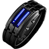 FANMIS Creative Mens Binary Matrix Blue LED Digital Watch Fashion Classic Black Plated Waterproof LED Backlight Bracelet Watches - Black