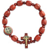 Catholica Shop - Catholic Religious Wear Elasticated Saint Benedict Bracelet Wooden Beads Decade Rosary Stretchable Bracelet for Men and Women - Reddish Brown