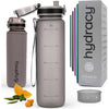 Hydracy Water Bottle with Time Marker -Large BPA Free Water Bottle & No Sweat Sleeve -Leak Proof Gym Bottle with Fruit Infuser Strainer & Times to Drink -Ideal for Fitness Sports & Outdoors - Silver Grey