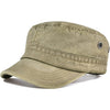 VOBOOM Washed Cotton Military Cadet Army Caps Unique Design Vintage Flat Top Hat - Khaki
