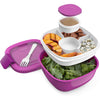 Bentgo Salad Container - 54 oz Bowl with 4-Compartment Toppings Tray, Dressing Container, Reusable Fork, BPA-Free Lunch Box for Meal Prep & Food Storage; Removable Bento Tray (Blush Marble) - Purple