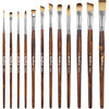 Nicpro 12PCS Artist Paint Brush Set, Craft Paint Brushes for Acrylic Painting, Oil, Watercolor, Gouache, Tempera, Face, Body, Fabric, Leather, Model, Art Supplies Paintbrushes for Artists Beginners - Brown Wood