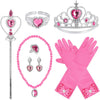Princess Dress Up Party Accessories for Princess Costume Gloves Tiara Wand Necklace Earrings Bracelet and Ring Gift Set 9pcs (Blue, Set of 7, 9pcs) - Rose