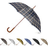 Totes Eco Auto Open Umbrella Classic Wooden J Stick Handle with Easy Grip - Windproof, Rainproof and Durable Canopy Design – Versatile Travel, Perfect for Rainy Days - Black Blue White Check