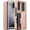 for Samsung Galaxy Z Fold 5 Case with Card Holder & S Pen Holder & Slide Lens Cover, Built-in Hinge Protection & Screen Protector, Durable Sturdy Phone Cover Case for Galaxy Z Fold 5, Black - Rose Gold