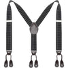 AWAYTR Mens Brown Button End Suspenders - Adjustable Elastic Y Shape Tuxedo Suspender - Plaid-black